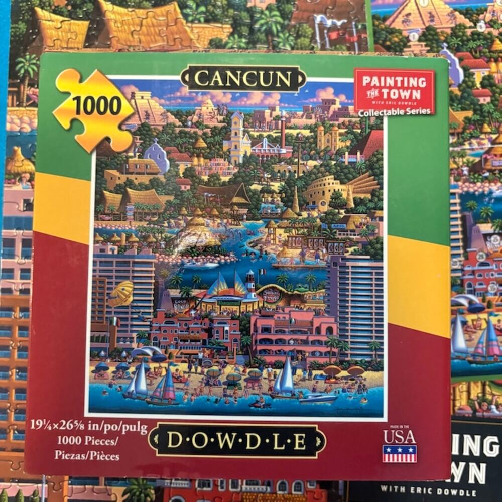 Dowdle Puzzle Folk Art Painting the Town Cancun 1000 Piece *READ 19.25" x 26.58"